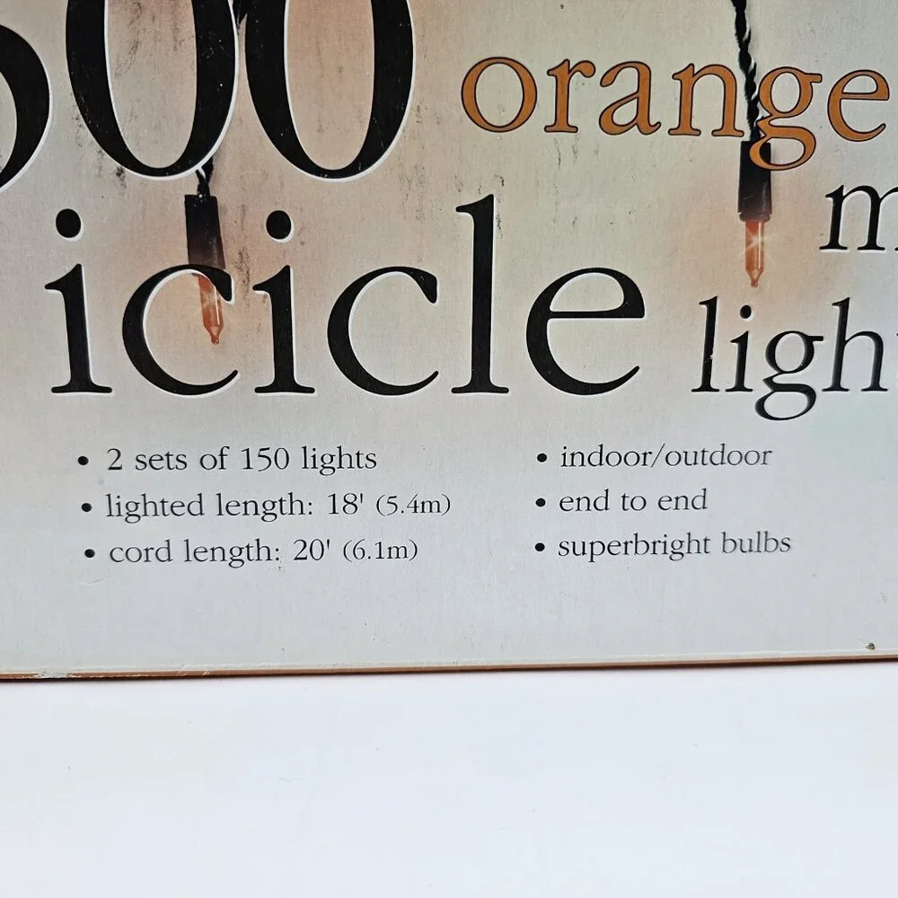 Orange Mini Icicle Christmas Lights 300 Mini Bulbs Indoor Outdoor 18 in OPEN BOX